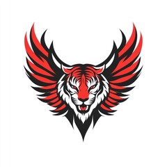 Naklejka premium Winged tiger mascot, fierce expression, white background, logo design (2)