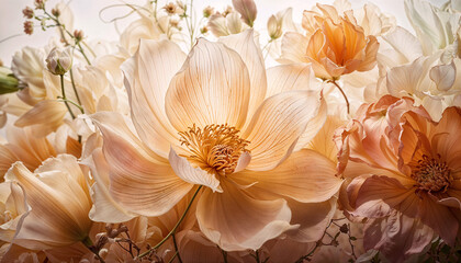 translucent flower petals, each delicately layered to create a mesmerizing display of color and form 