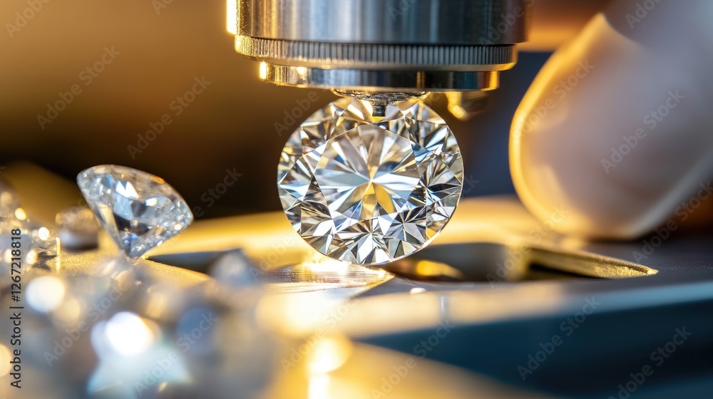 Poster a macro shot of a diamond-testing device measuring gemstone authenticity.