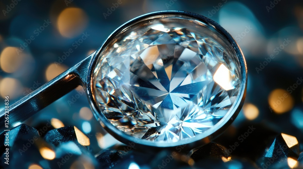 Poster a macro shot of a diamond-testing device measuring gemstone authenticity.