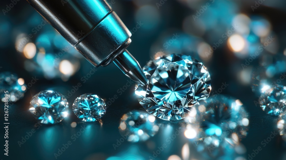 Poster a macro shot of a diamond-testing device measuring gemstone authenticity.