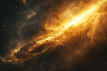 Obraz premium Cosmic Inferno: A swirling vortex of celestial fire and cosmic dust, burning brightly against the backdrop of the inky black cosmos. The fiery nebula evokes a sense of awe and wonder.