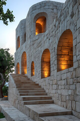 Naklejka premium Stone architecture, large enclosures for buildings, minimalist stone architecture,