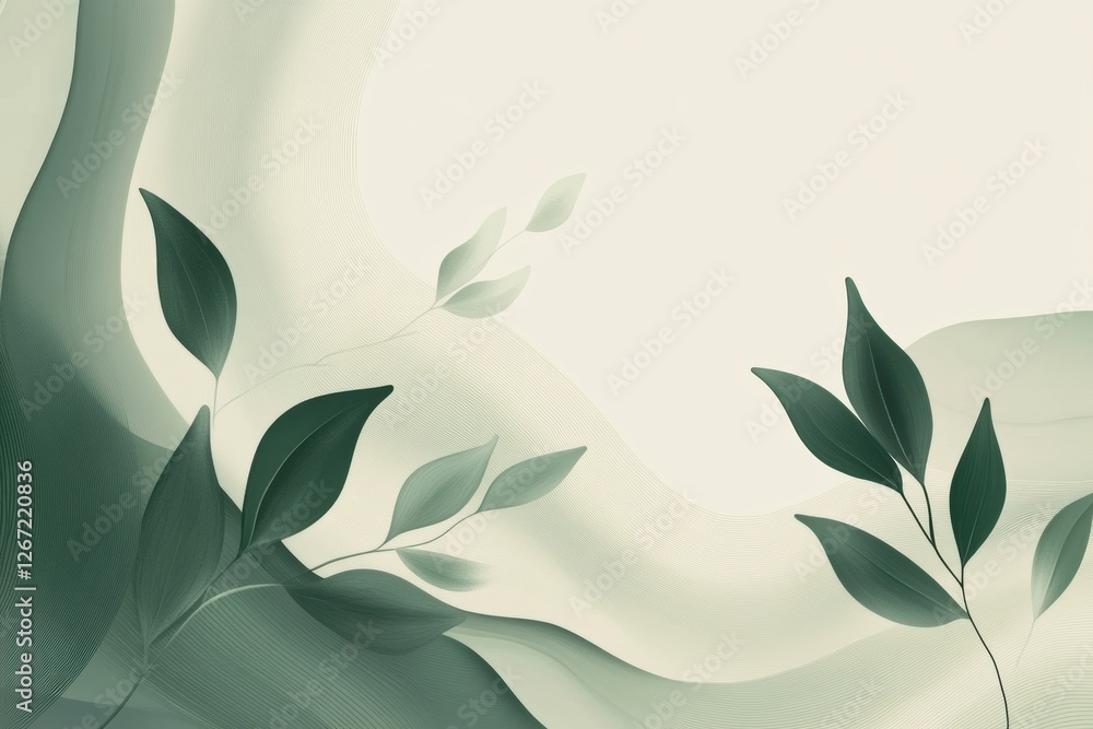 Poster Leaves and gentle waves create a serene atmosphere with soft colors in a peaceful natural setting. Generative AI