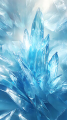 Obraz premium Large blue quartz crystal cluster with sharp edges and transparent structure. Natural mineral formation and geological beauty. Design for wallpaper, poster, and background