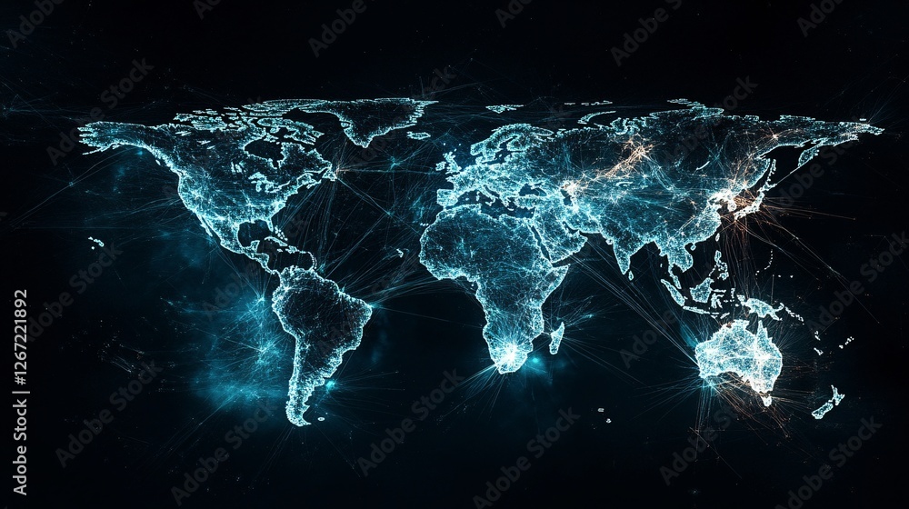 Poster global network connections digital world map abstract technology background futuristic illuminated l