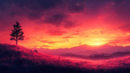 Fototapeta premium Fiery Sunset over Majestic Mountains