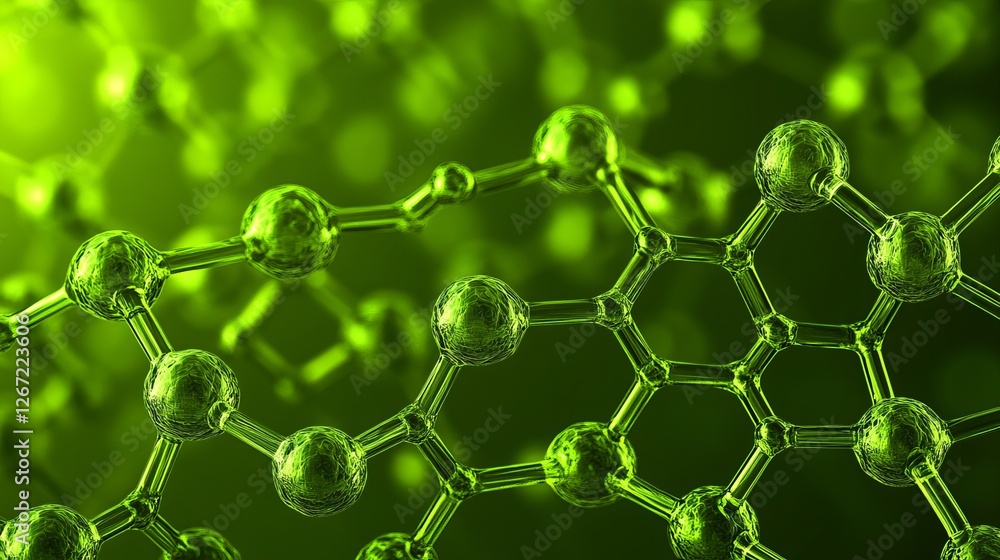 Poster abstract green molecular structure science background detailed 3d render of complex network green at