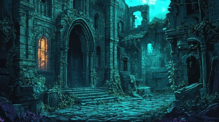 Dark Depths of Despair: An Anime-Style RPG Dungeon Background