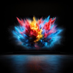 Fototapeta premium Visual Content Strategy Vibrant explosion of color against black background.