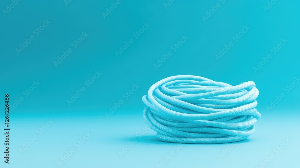 Poster a set of resistance tubes neatly coiled with handles visible on a soft blue surface.