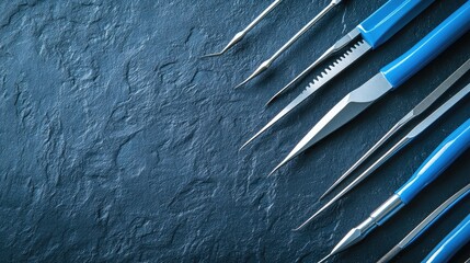 A set of precision tools used in jewelry making, neatly arranged on a dark surface.
