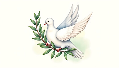 Obraz premium Dove holding olive branch in flight