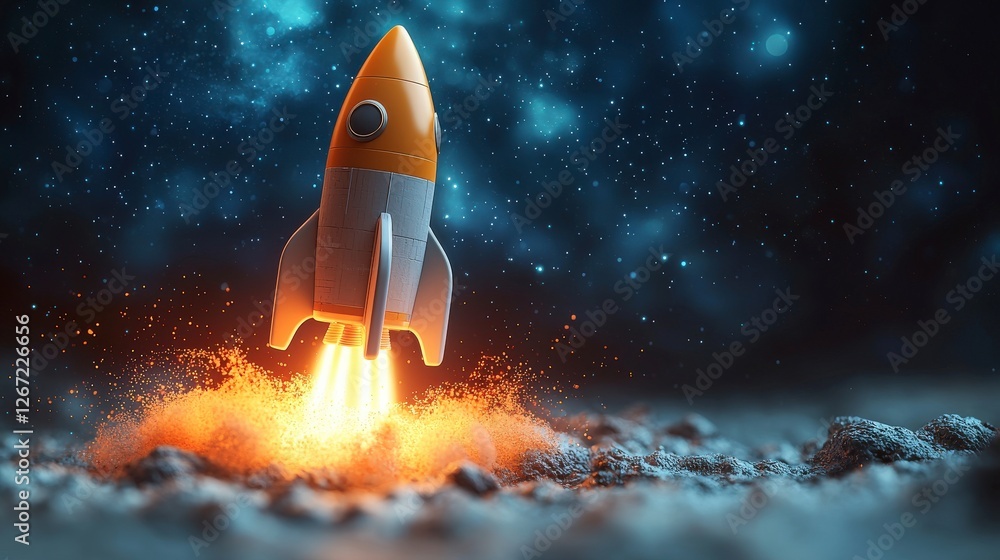 Aufkleber the image captures the dynamic moment of a rocket taking off against a captivating starry background