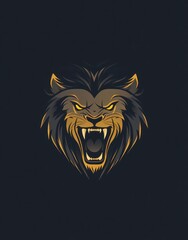 Obraz premium Roaring lion head, dark background, gaming logo