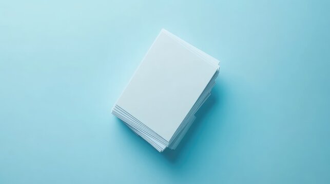 A sleek business card holder with neatly stacked blank cards on a pastel blue background.