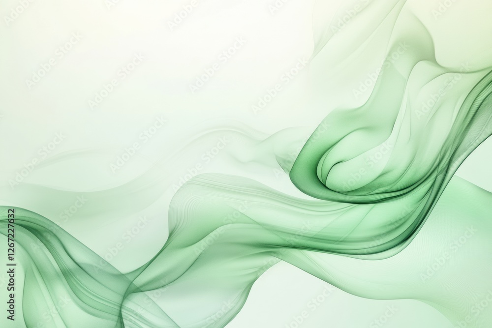 Poster soft green flowing fabric creating an elegant and tranquil atmosphere in a serene abstract design. g