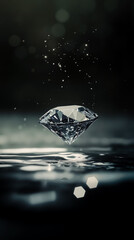 Obraz premium A diamond floating in the water on a black background