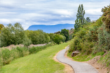 walking path jordan river trail near Pontville with mount wellington, Kunanyi in background