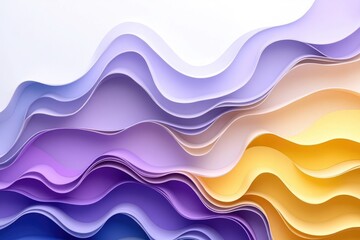 Fototapeta premium Colorful Abstract Waves of Paper Layers in Purple, Gold, and Lavender Hues