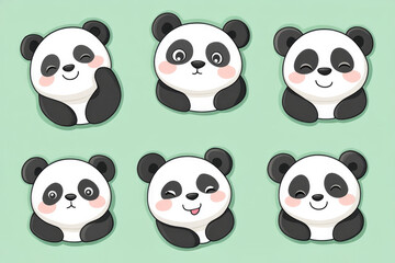Another joyful collection of panda faces, this time emphasizing cheerful expressions, ideal for those seeking to showcase the beloved nature of pandas and their playful essence.
