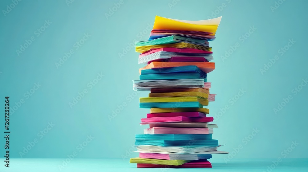 Poster a stack of sticky notes in various colors placed neatly on a soft blue background.