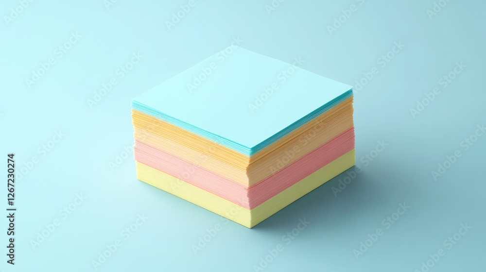 Poster a stack of sticky notes in various colors placed neatly on a soft blue background.