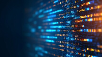 Digital Code Stream Vibrant Neon Binary Data Flow on Dark Background, Modern Tech Design