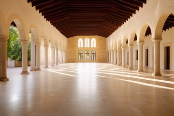 Grand historical hallway with high ceilings elegant archways and intricate architectural details showcasing timeless beauty and luxurious design in a cultural heritage landmark