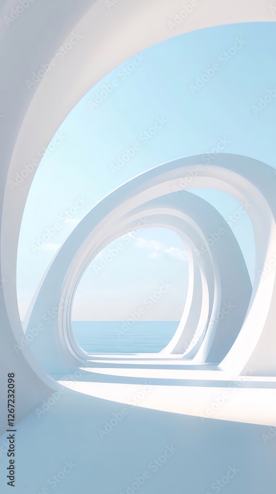 Canvas Prints White arches, ocean view, modern building, serene sky, design