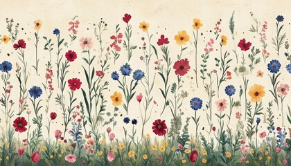 Watercolor Wildflower Meadow, Delicate Floral Illustration, Pastel Floral Background, Botanical Art