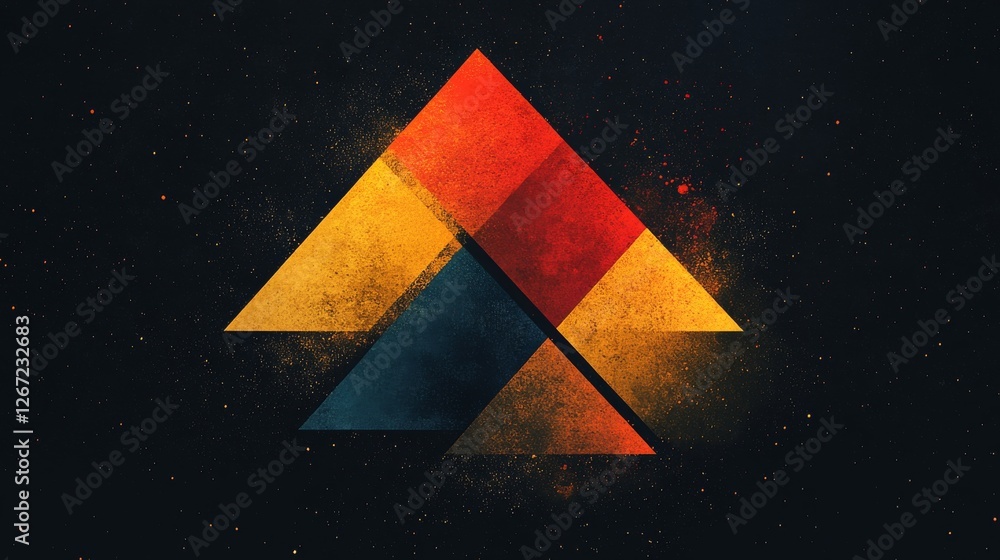 Poster abstract geometric triangle composition with textured splashes