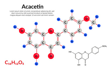 Acacetin plant flavonol, molecular structure formula, ball-and-stick model, suitable for education or chemistry science content. Vector illustration
