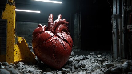 Health awareness bulldozer removing fatty deposits from heart model addressing fatty liver disease