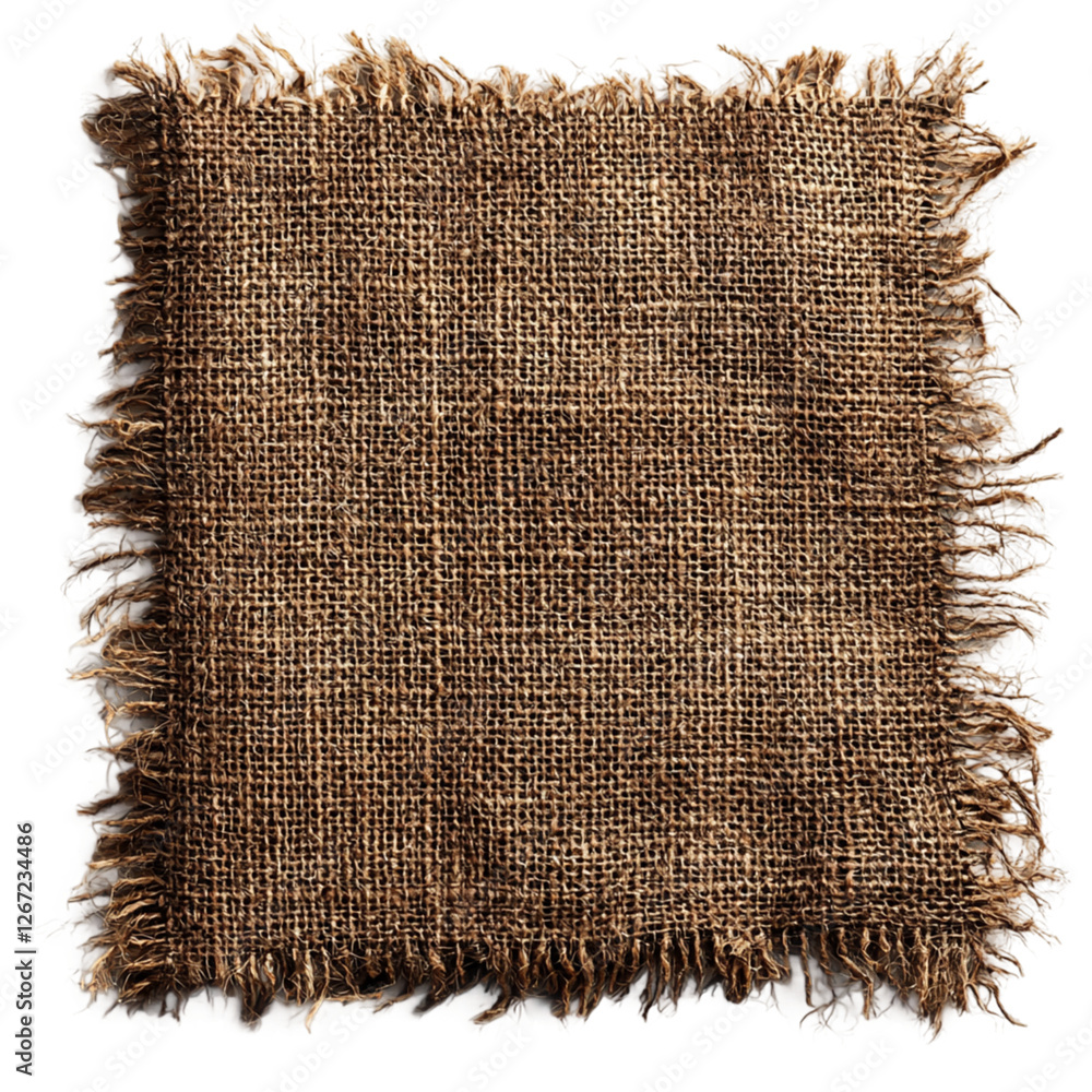 Wall mural Rustic Brown Burlap Texture Frayed Edges Natural Fabric Background Design Element old aged jute worn,Transparent Background