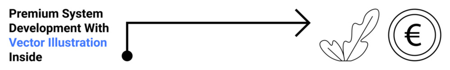 Curved arrow links concept of progress to plant symbolizing growth and euro coin. Ideal for finance, systems, business growth, investments, economy, strategy, flat landing page banner