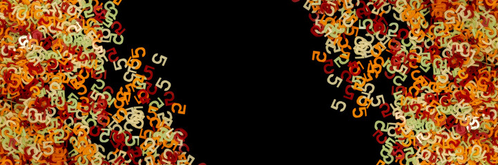 Math number 5 colorful on black background, education study mathematics learning teach concept