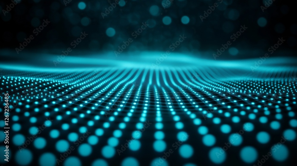 Poster digital wave of glowing teal dots forming grid pattern