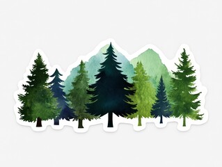 Fototapeta premium Digital illustration of stylized evergreen trees in various shades of green symbolizing biodiversity environmental conservation and natural ecosystem representation in artistic form
