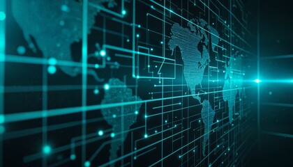 Fototapeta premium Global Network Connections - Digital World Map