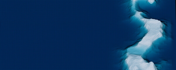 Wireframe marine relief. Visualization a topological map of the seabed. concept of forming an archipelago or an islands. Copy space. 3D illustration.