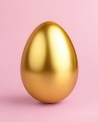 A shiny gold egg sits against a soft pink background, creating a striking and modern visual contrast.