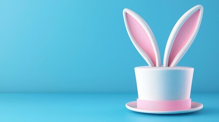 A whimsical rabbit hat with pink ears, set against a bright blue background, adds a playful touch to any festive occasion.