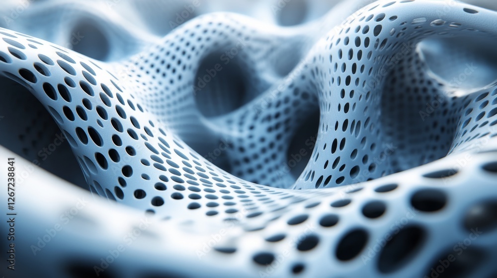 Poster abstract perforated pattern with light blue and white color scheme