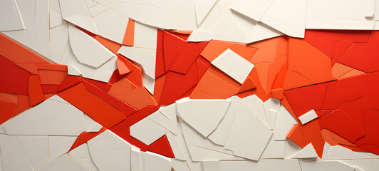 abstract fragmented shapes red and white, ai generative