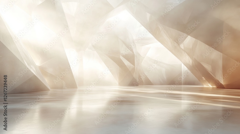 Poster abstract architectural space with polygonal walls and shiny floor
