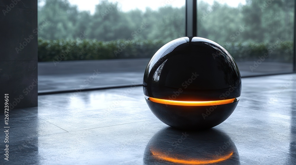 Poster futuristic sphere: illuminated orb in modern setting