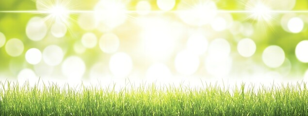 Obraz premium Vibrant Green Grass Meadow with Sunny Bokeh Background Perfect for Spring Summer Nature Designs