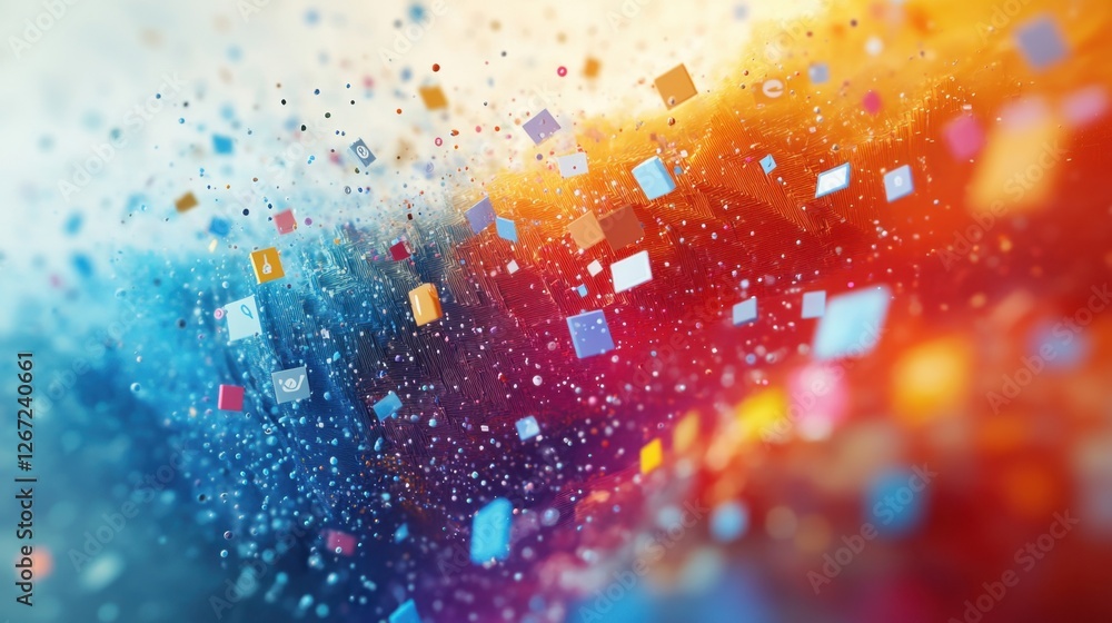 Aufkleber vibrant abstract composition of colorful shapes and particles floating in space