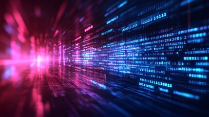 Neon Binary City Abstract Digital Code Streams in Vibrant Colors on Dark Seamless Background.